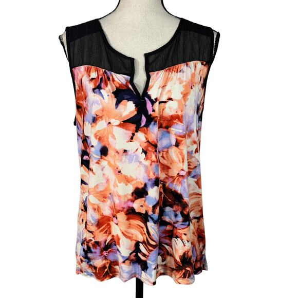 Simply Vera Vera Wang Large Top Floral Sleeveless V-Neck Stretch Hi-Low Hemline - Picture 1 of 8